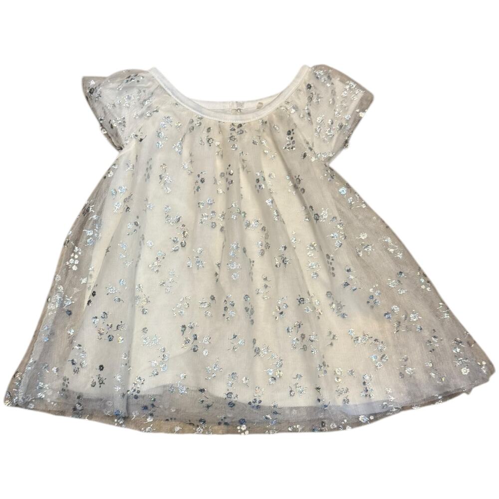 Baby Starters White Silver Layer Mesh Holiday Party Dress 24 Months